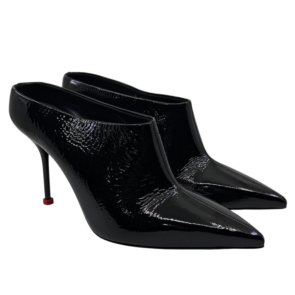 Alexander McQueen Black Patent Leather Pointed Toe Stiletto Mule Heels Size 40